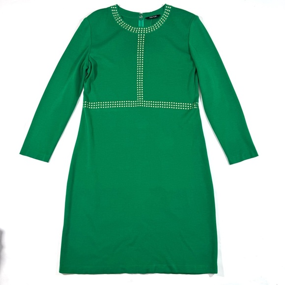 Misook Gold Stud Trimmed Sheath Dress Green Long Sleeve - Picture 1 of 5